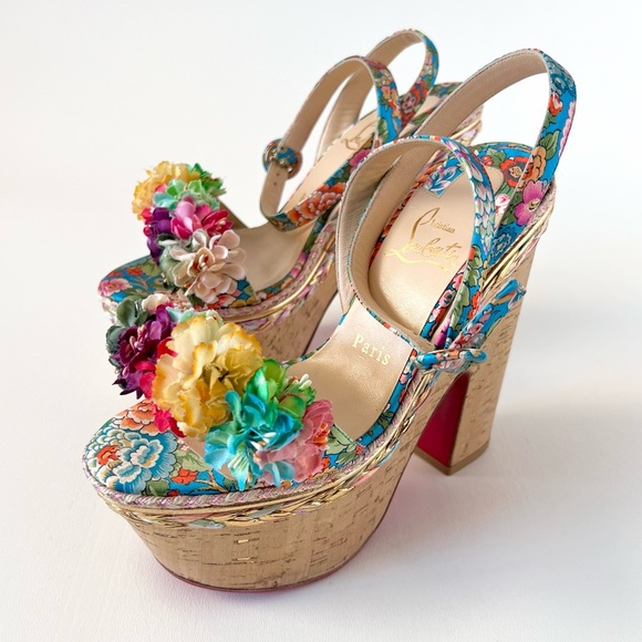 CHRISTIAN LOUBOUTIN | Arielle sevillana Floral Platform Ankle Wrap Sandals 37 38 - Picture 3 of 13